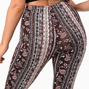 Tik Tok Famous Brown Pink Paisley Print Bell Bottom Flare Stretch Pants